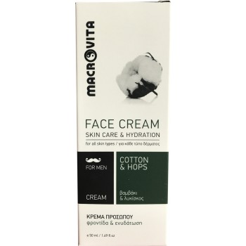 Macrovita Face Cream Skin Care & Hydration for Men Ενυδατική Κρέμα Προσώπου με Βαμβάκι & Λυκίσκο 50ml